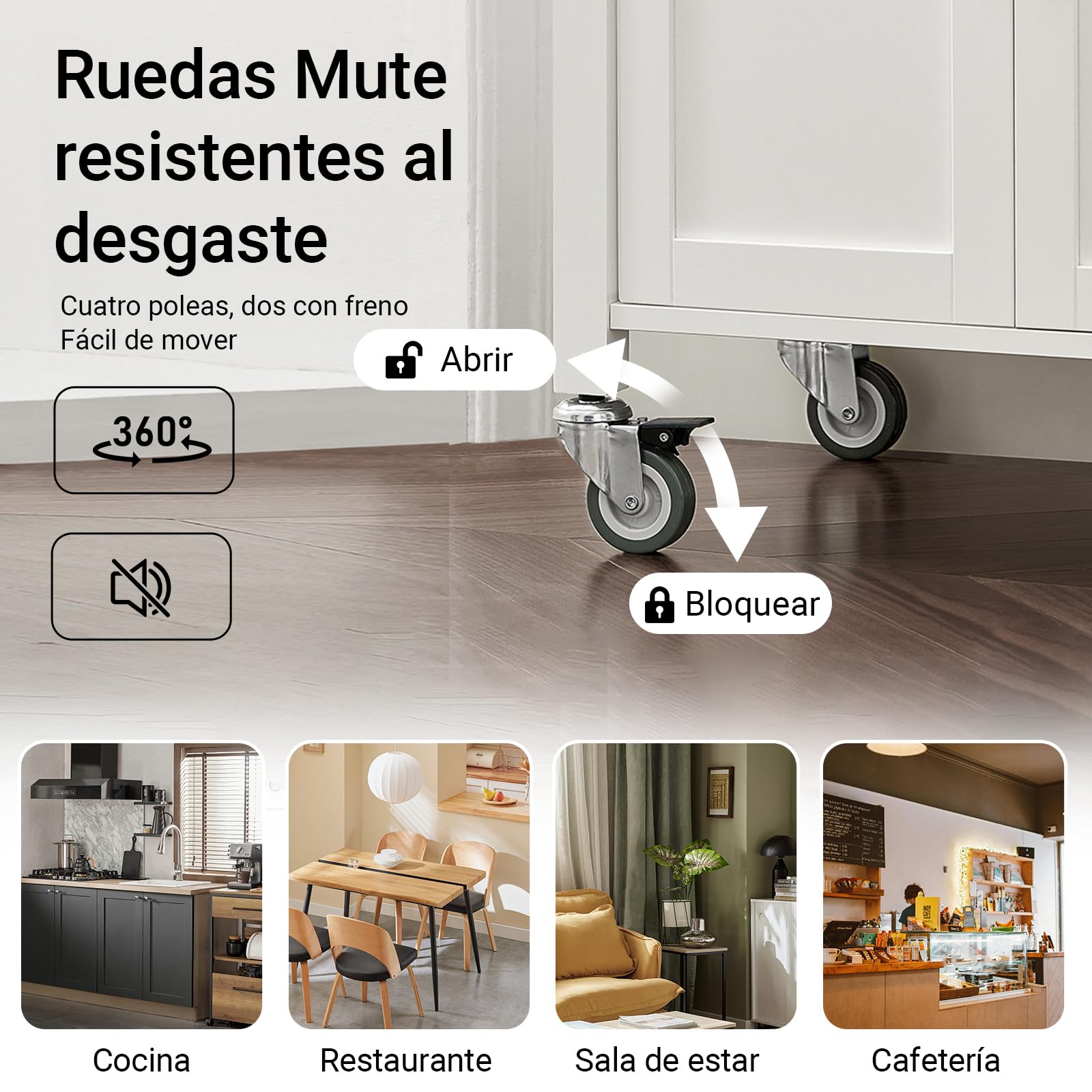 SoBuy Carrito Cocina con Ruedas, encimera de Caucho & 4 Ruedas, 60x92x44cm | Mueble Auxiliar con cajón, estante abierto & armario de 2 puertas, compacto, MDF, cocina & exterior & dormitorio, FKW22-WN