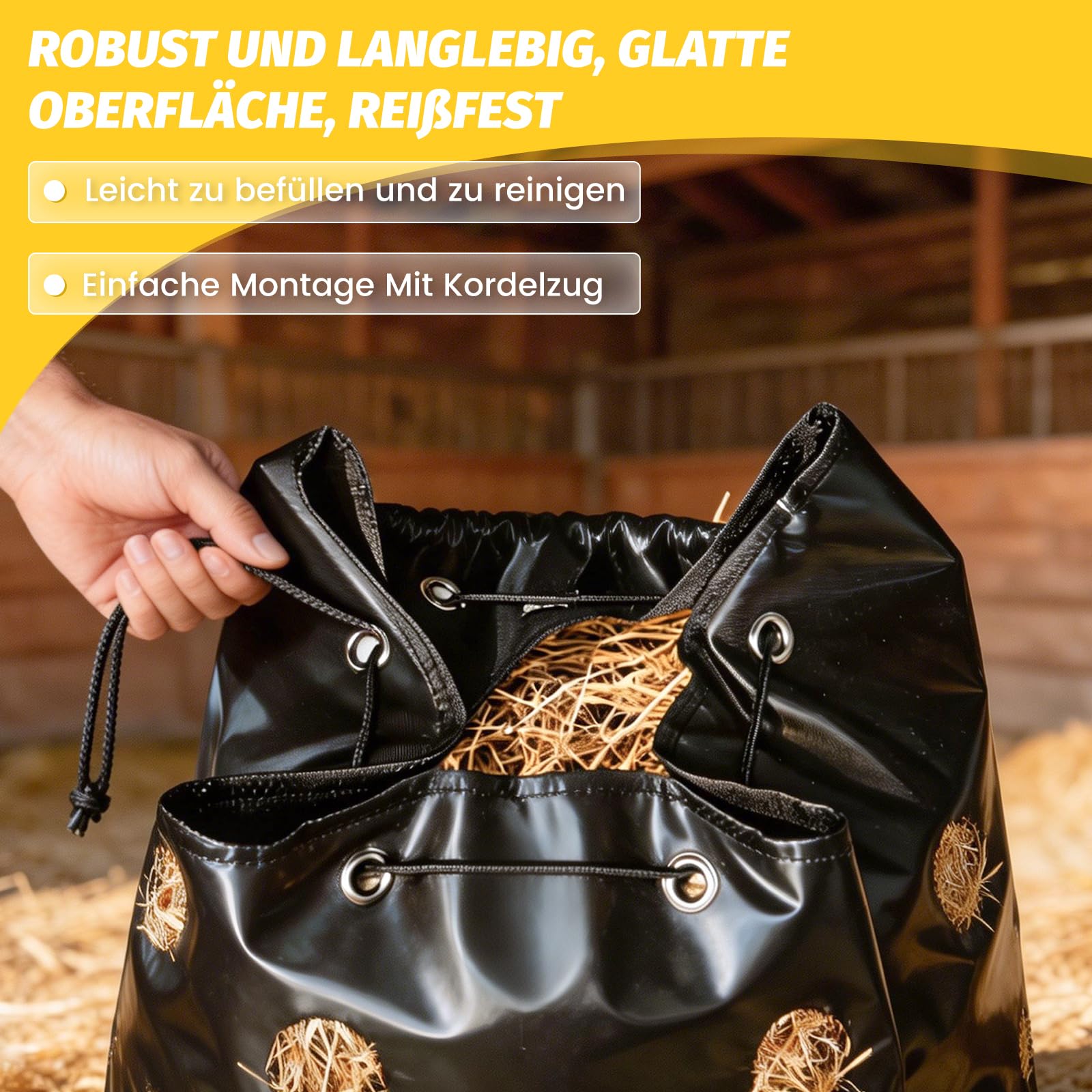 Heunetz für Pferde, 88L Heusack für Pferde zum langsamen Fressen, 70 x 40cm Heunetz mit 16 kleinen Öffnungen (8 cm) & 3,3 M langes Seil, verhindert Futterverluste & reduziert Stress