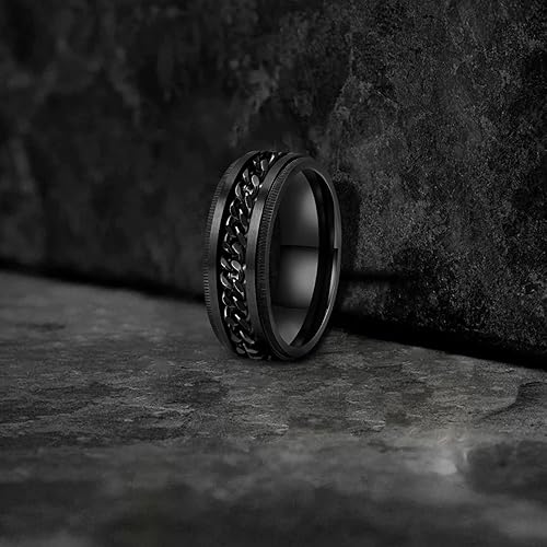 Miniatura 9 de Anillo giratorio para hombre para aliviar la ansiedad  0.315in de acero inoxidable negro con incrustaciones de anillo de ansiedad, joyería tamaño de