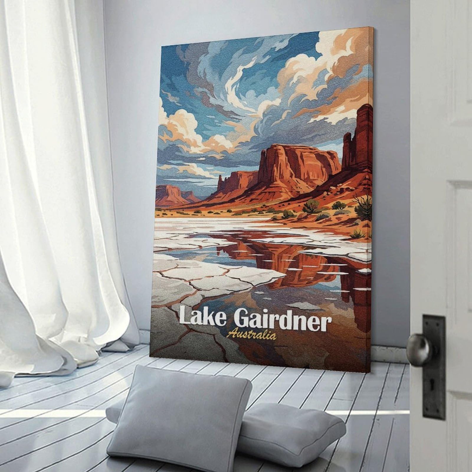 Junmoney Lake Gairdner Australia Travel Hanging Wall Art, 24x36inch(60x90cm), for Lounge, Bedroom Or Personal Spaces, Gift Idea for Housewarming And Birthdays