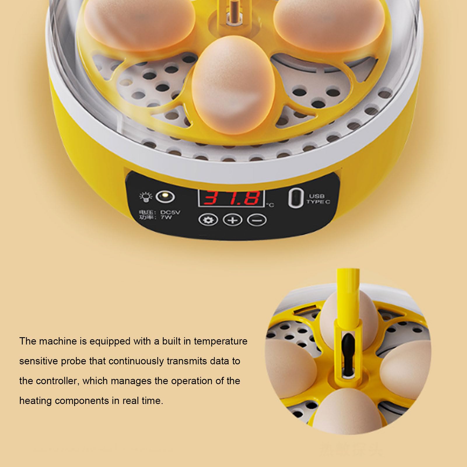 Buachois Incubatrice per uova da cova, tornitore automatico per uova con controllo dell'umidità della temperatura, mini design portatile per uova di pollo, anatra, uccelli, casa, scuola, uso educativo