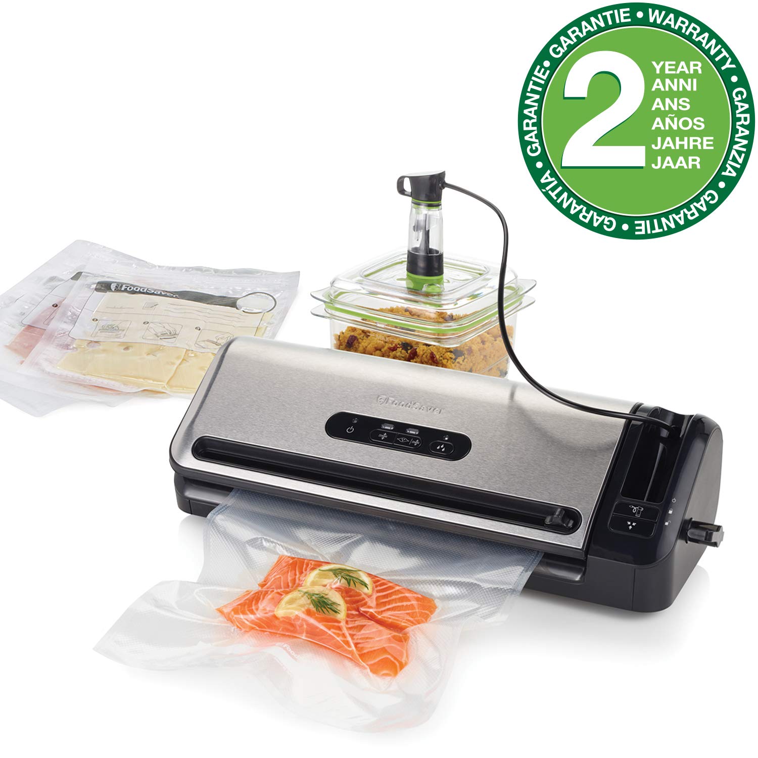FoodSaver Machine Sous Vide avec compartiment de rangement pour rouleau et cutter, fonction marinade, inclus sacs de mise sous vide assortis et adaptateur intégré [FFS017X ]