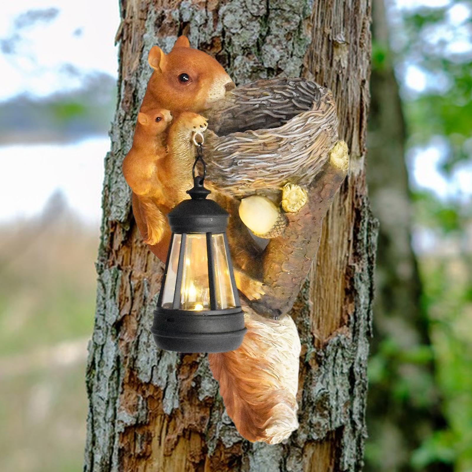 Figurki Wiewiórek Do Ogrodu,Urocze Ozdoby Zwierząt Wykonane Z Żywicy | Solarna Lampa Z Figurką Wiewiórki,Dekoracja do ścieżki, podjazdu, patio, podwórka, trawnika, ganku, tarasu, balkonu, ogrodu i pod