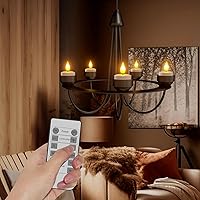 Vista 2 de SoulBay Velas de té recargables con control remoto, 6 velas LED eléctricas parpadeantes sin llama con temporizador y cable USB para el hogar