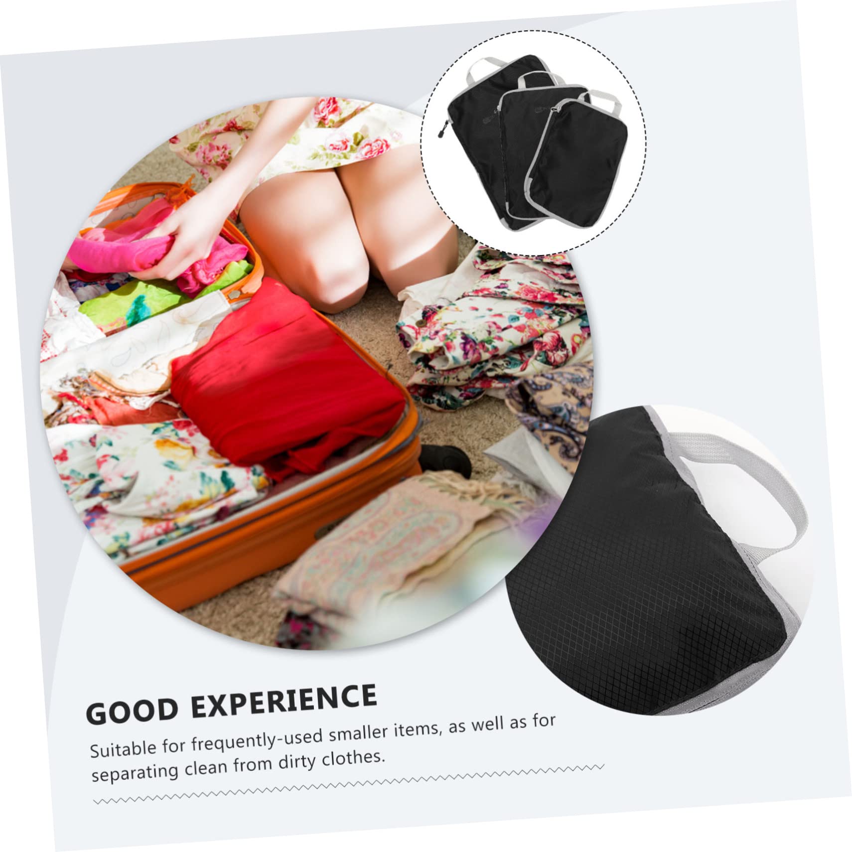 LIFKOME 3 Sacchetti da Viaggio Nero in Nailon, Organizer per Valigia Resistente All’usura, Pratici per Cosmetici e Biancheria Intima, per Viaggio