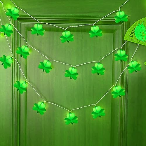 Miniatura 6 de Guirnalda de luces de trébol, 8.5 pies para decoración del día de San Patricio con 10 luces de trébol verde, luces de hadas de trébol conectables