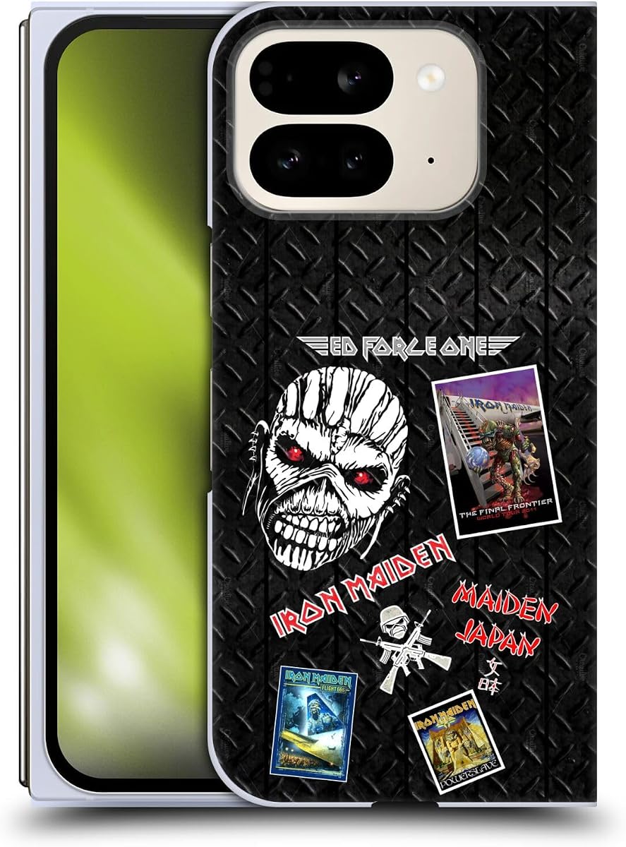 Head Case Designs Carcasa rígida con licencia oficial de Iron Maiden Collage Graphics compatible con Google Pixel 9 Pro Fold
