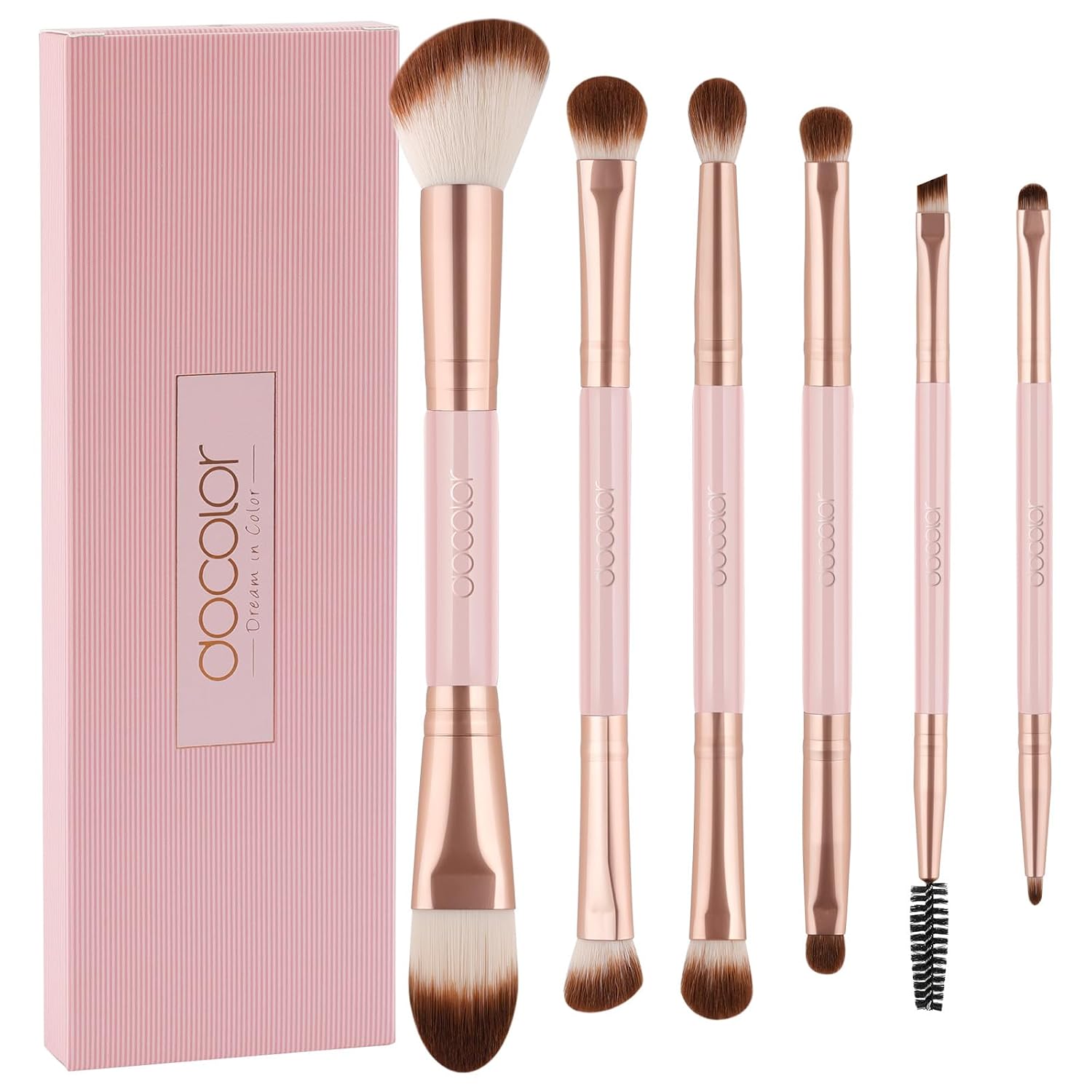 docolor Double Sided Makeup Brushes, 6Pcs Double Ended Eyeshadow Brush Set Professional Eye Makeup Brushes Set Foundation Eyeshadow Blending Eyebrow Travel Make Up Brushes Kits