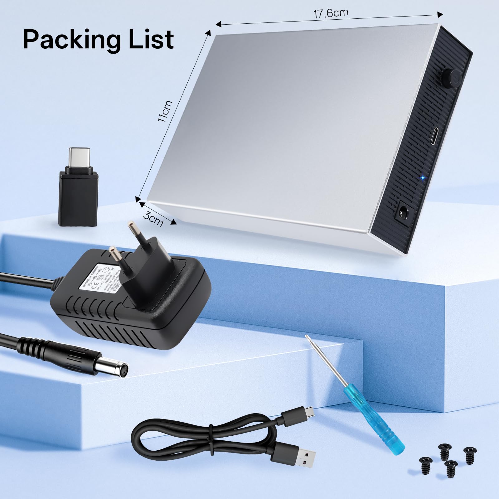 Case SSD HDD Hard Disk Esterno USB 3.1 da SATA 3.5"/2.5" - Docking Station fino a 24TB, 5 Gbps - Compatibile con Windows/Mac/Vista - Include Alimentatore 12V/2A, Cavo USB 3.0 e Adattatore Type-C