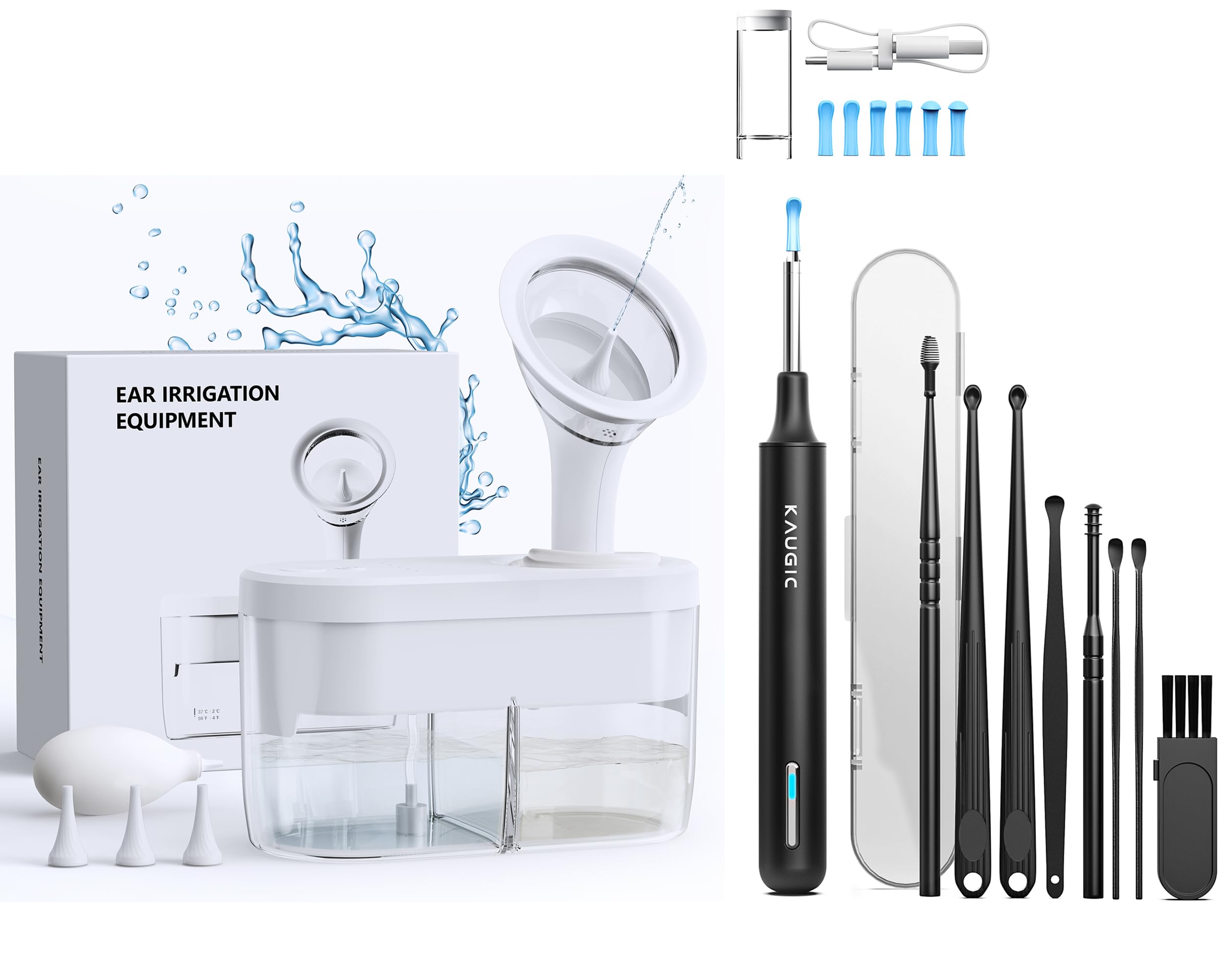 Water Powered Ear Cleaner & Ear Wax Removal Tool Camera, Ear Irrigation Flushing System with Sewage System, Ear Cleaning Kit with 4 Pressure Settings, Earwax Removal Kit for Adults