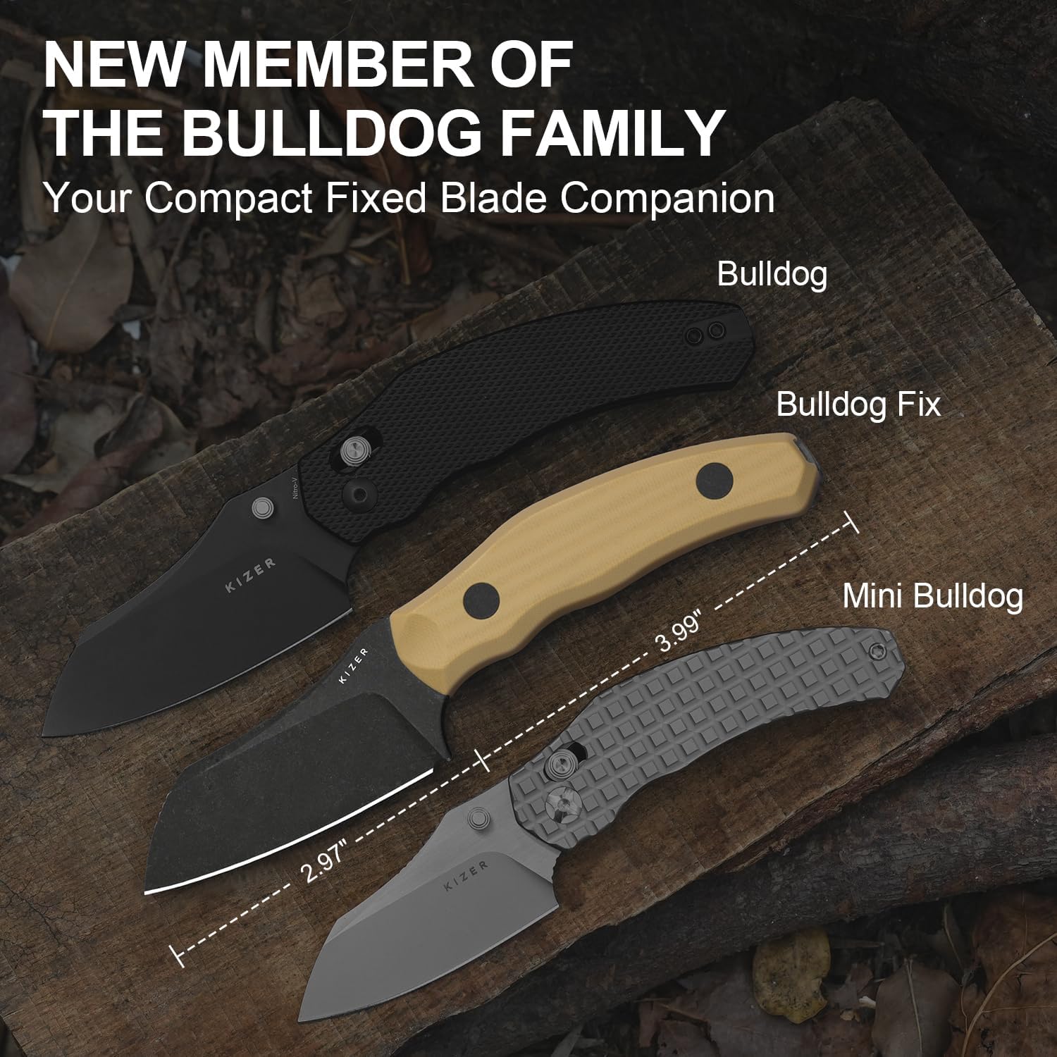 Kizer Bulldog Fix Fixed Blade Knife, 2.97" Sheepsfoot 14C28N Blade Hunting Knife with Sheath, Brown G10 One-Piece Handle EDC Camping Knives for Outdoor Survival 1116A2