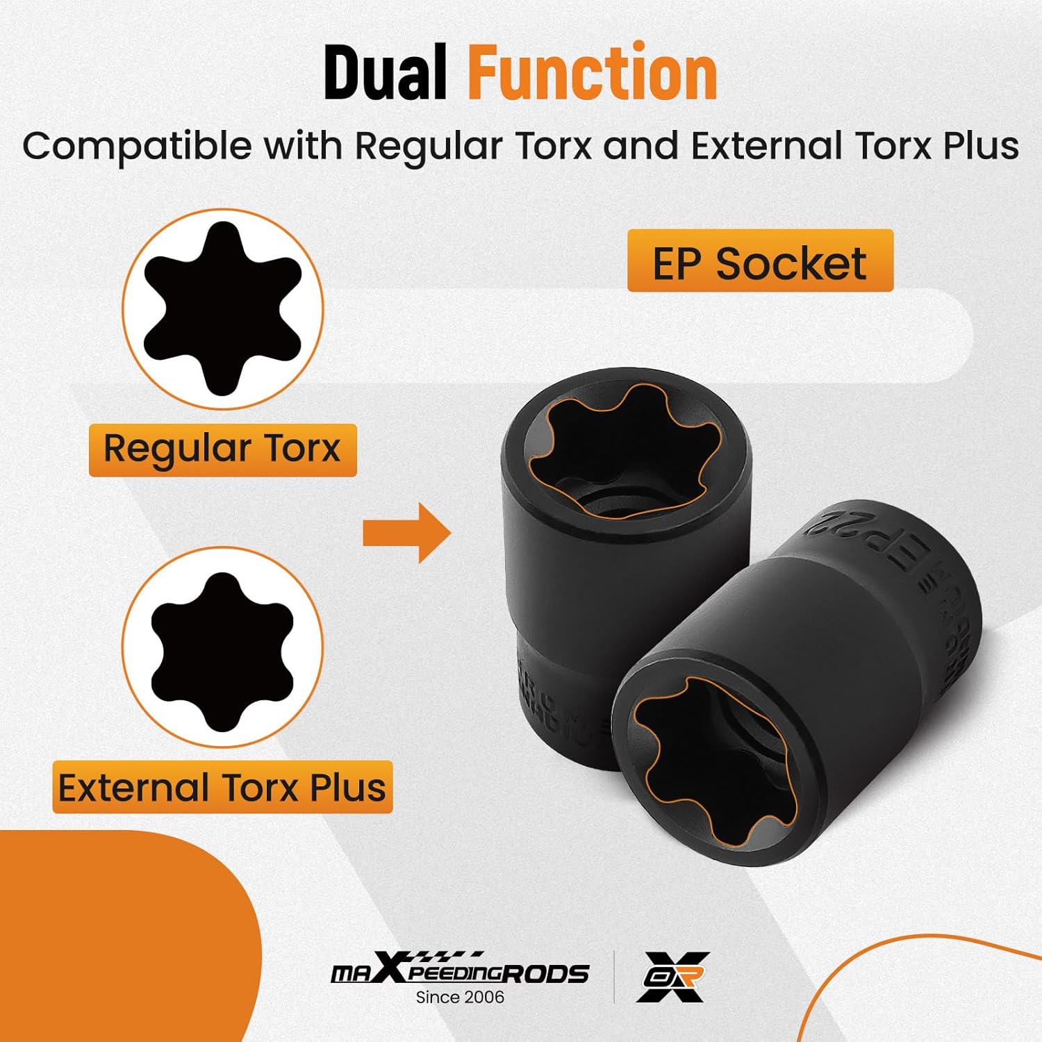 maXpeedingrods 19PCS External Torx Plus Socket Set, 6 Point EP Socket EP4 - EP32 with 1/2'' 3/8'' 1/4'' Drive, 5 Point EP Socket 1/2'' EP8.8 Dr E-Torx Plus Set, External Torx Star Drive Socket Set