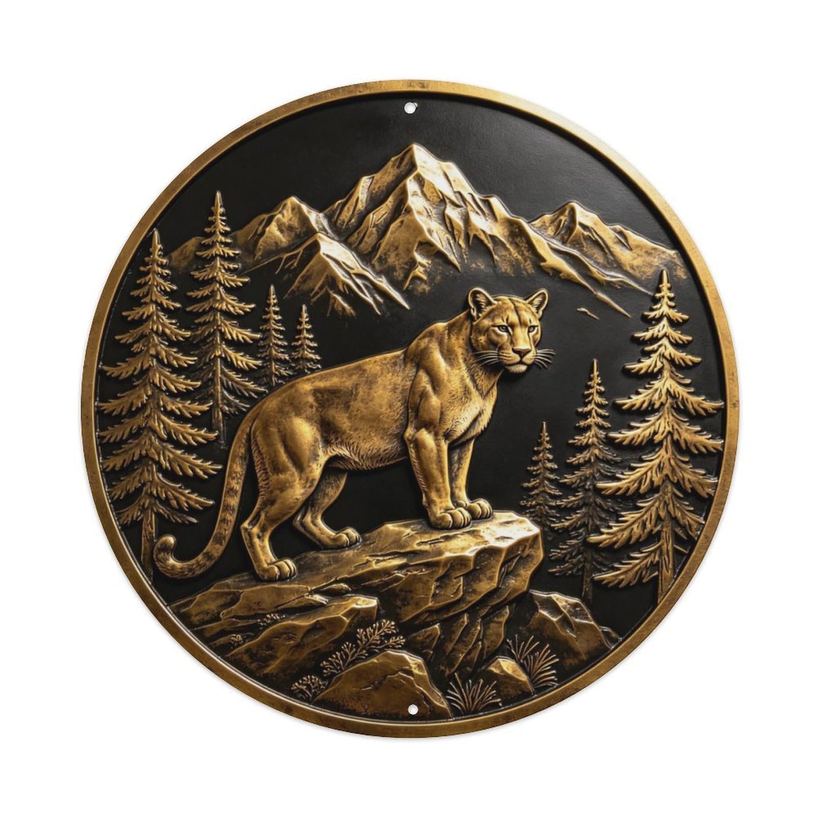 Cougar on Rocky Ledge Metal Tin Sign Plaque