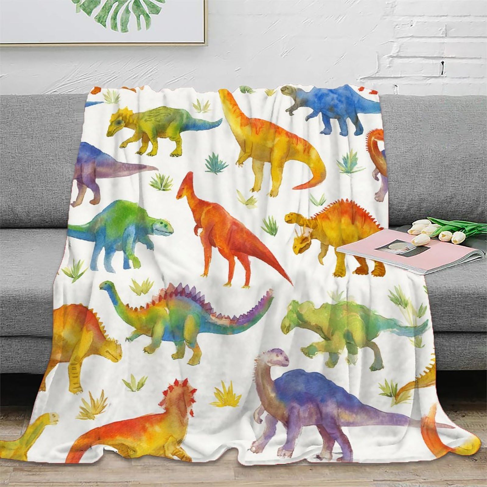 Plaid de voyage infroissable 3D motif dinosaure en microfibre