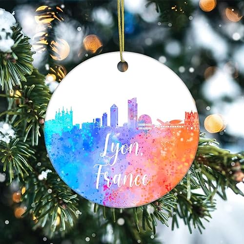 Miniatura 10 de Two-Side Printed France-Lyon Ceramic Christmas Ornament Novelty for Family Friends Kids Colorful City Painting Christmas Keepsake Pendants