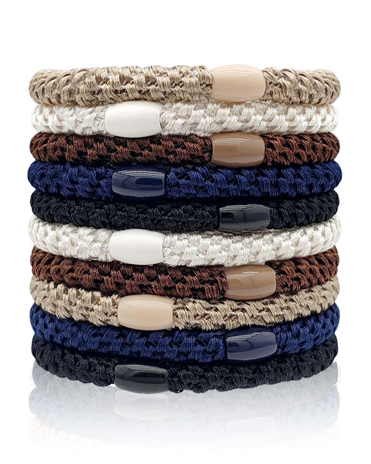 Kisvic Haargummis Mädchen, 10 Stück Haargummis Mehrfarbigen, Mode Elastische Haarbänder Zopfgummis Damen, Haargummi Armband für Dickes und Lockiges Haar (Natürlich)