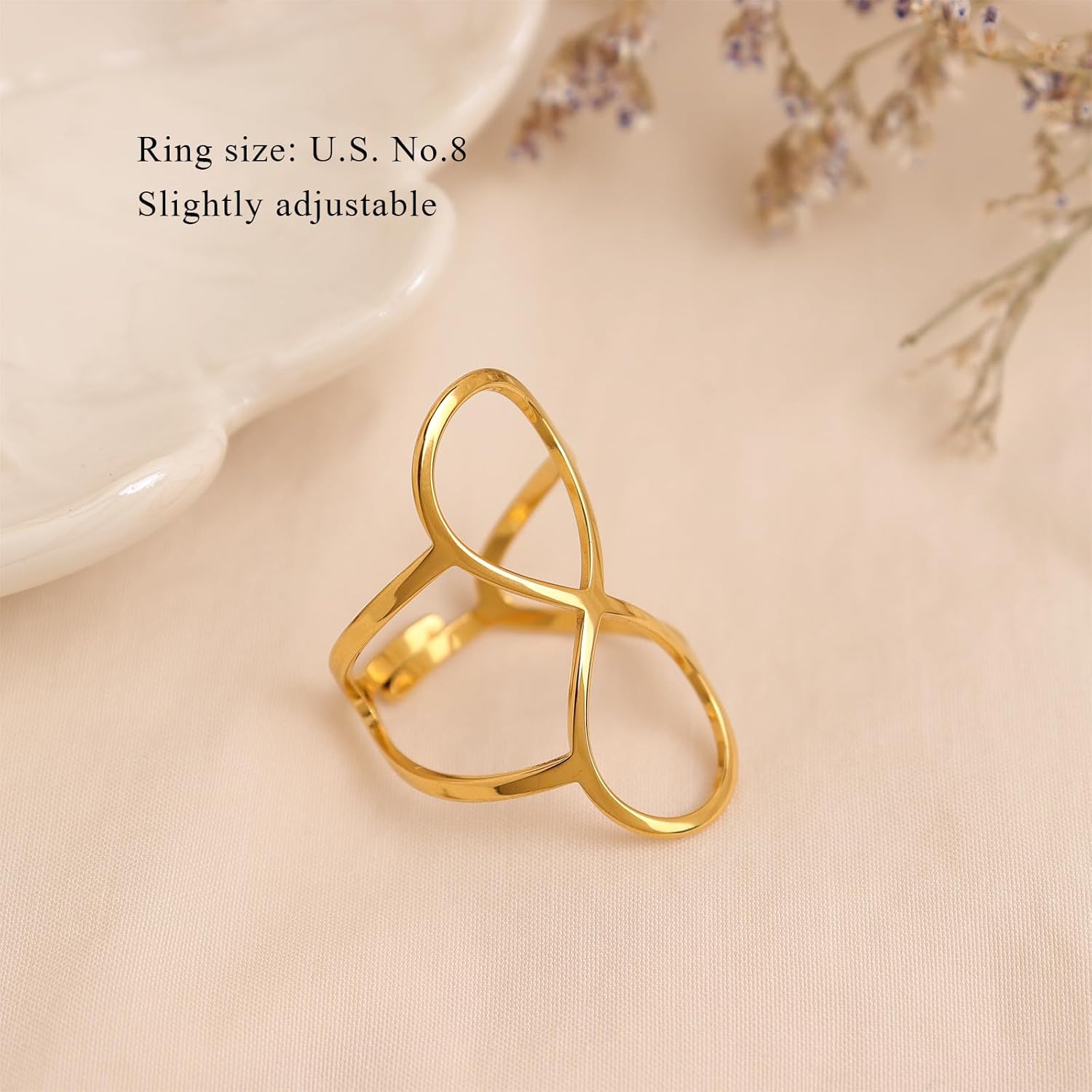 Gold Rings for Woman, Statement Trendy Gold Plated Adjustable Stackable Ring Prom Holiday Jewelry Gift - Image 3