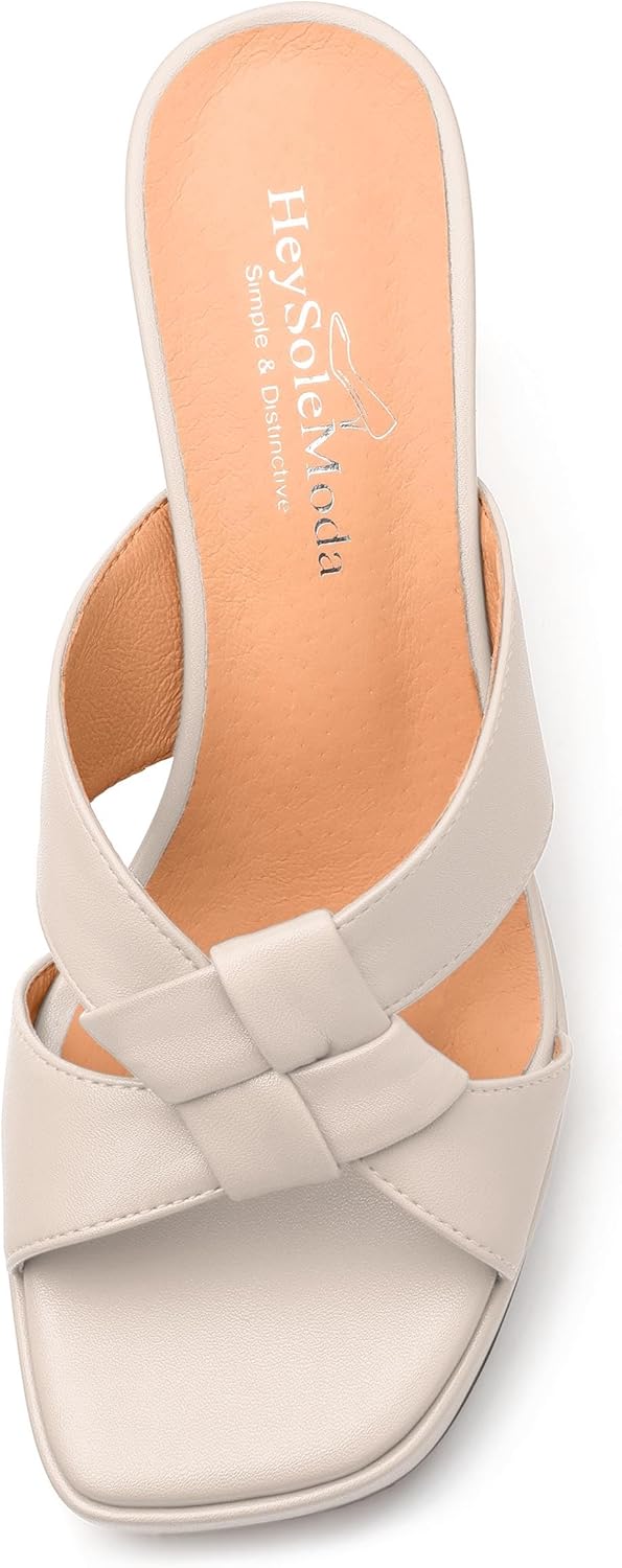 Womens Platform Sandals, Block High Heel Open Toe Slip-on Sandals for Women, Woven Straps Heeled Slippers with Leather Insole 3.3" - Image 3
