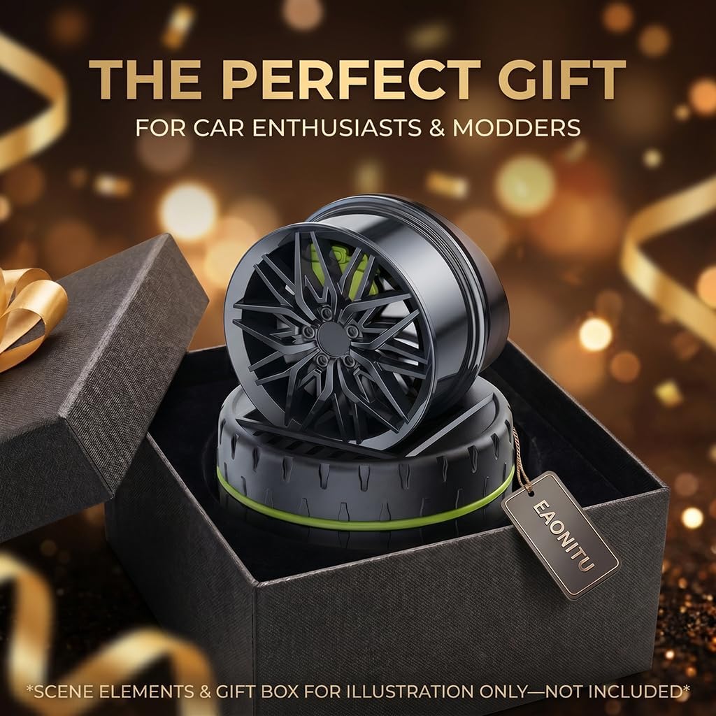 Solar Dashboard Spinner, Sun Powered Kinetic Car Decoration Diffuser Ornament, Style Your Ride, Spinning Rims, Spring Birthday Gift Exchange, Fragrance & Aroma Cores Sold Separately (Venom Green)