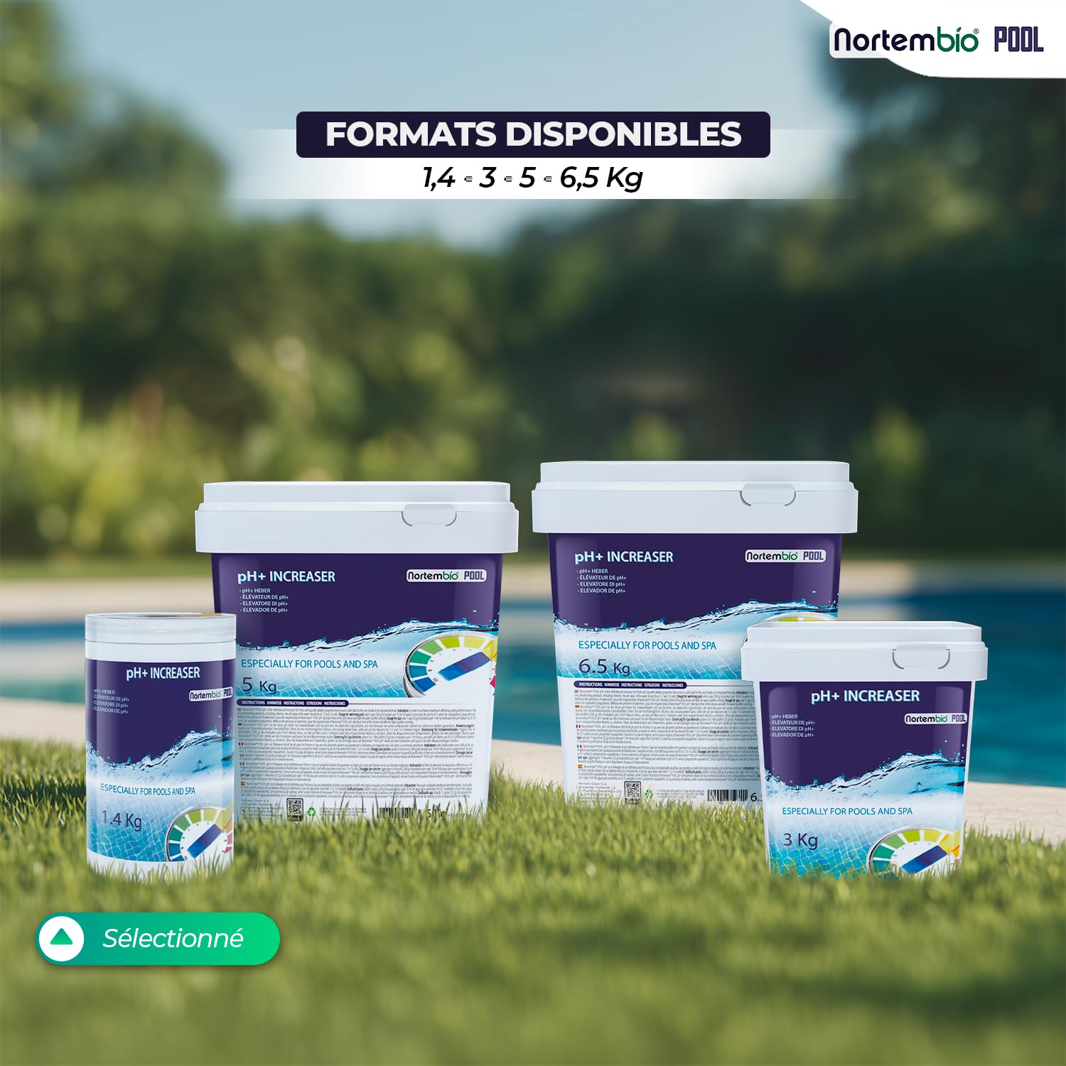 Nortembio pH Plus Piscine - Régulateur de pH pour piscines, 2 x 1,4 kg - pH+ Plus Piscine Naturel - Action rapide et sûre - Une eau cristalline + eBook gratuit contenant des conseils de professionnels