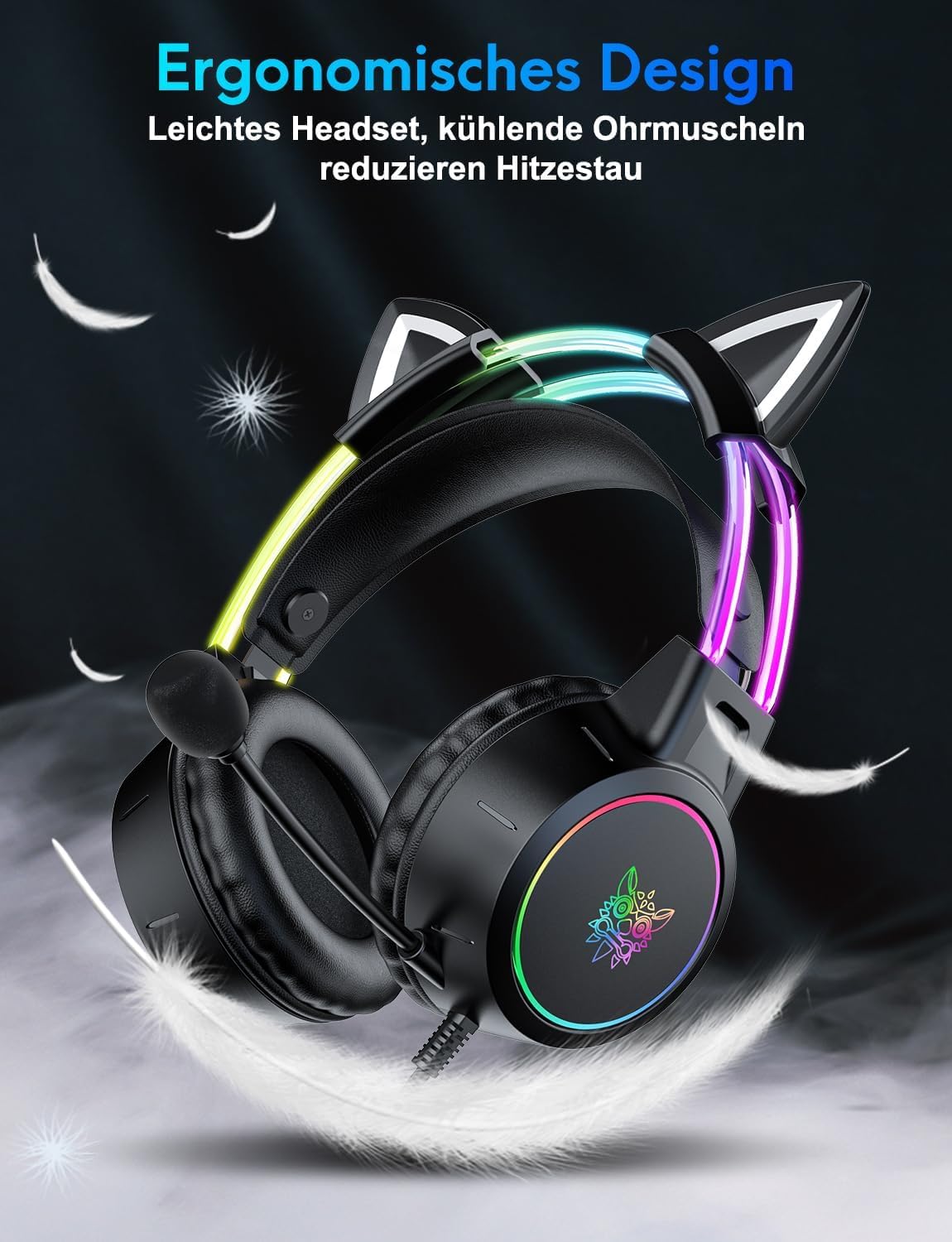 Cat Ear Gaming Headphones with Detachable Ears, RGB, 7.1 Surround Sound – Over-Ear Headphones with Microphone, Lightweight & Comfortable for Kids/Adults, Compatible with PC, PS4/PS5, Xbox One Series — view 7