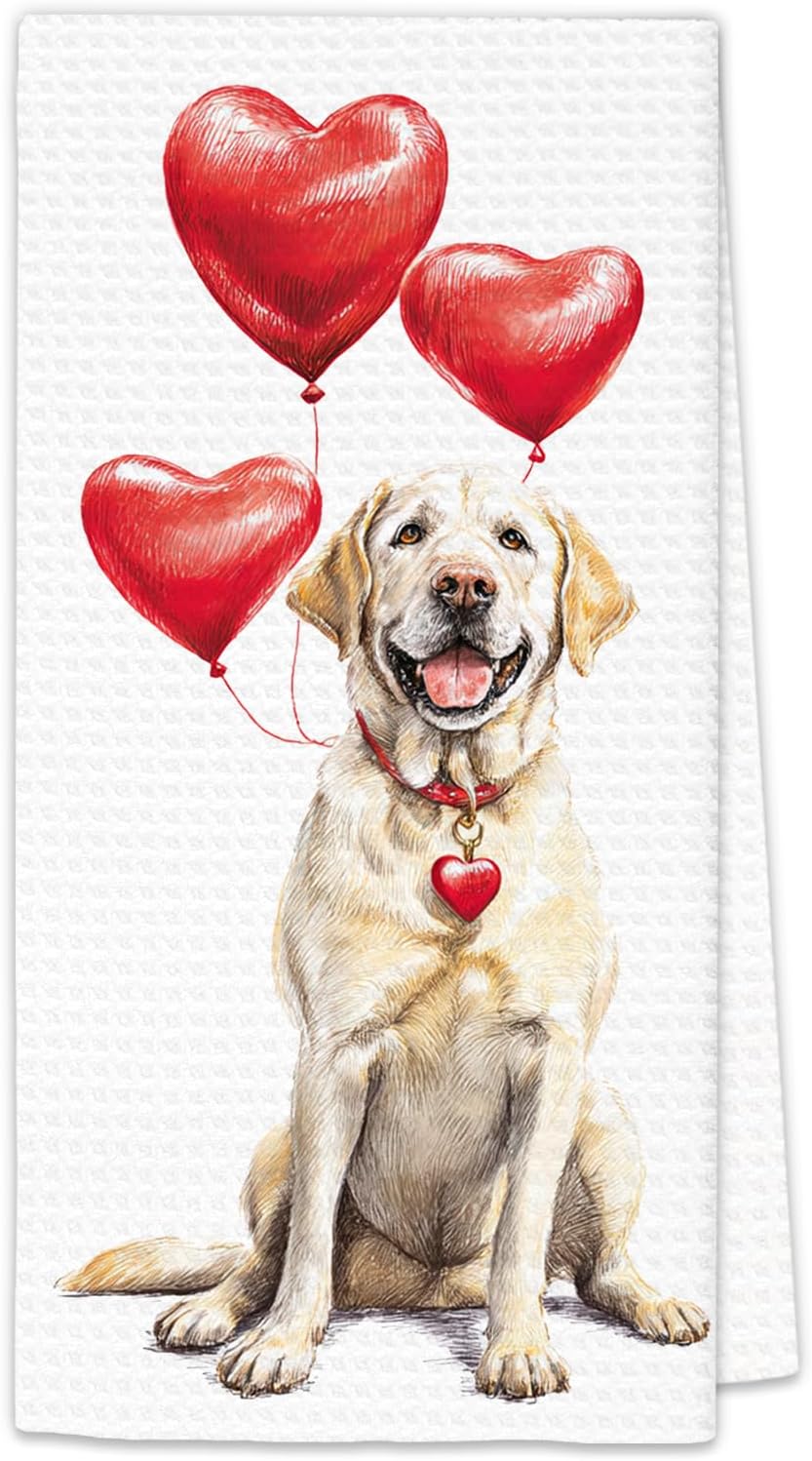 Yellow Labrador Retriever Gifts Dog Kitchen Towels, Valentines Gifts for Labrador Retriever Dog Lovers Hand Towels, Balloon Lab Dish Towel Tea Towel for Kitchen, Dogs Bathroom Decor, 16x24In