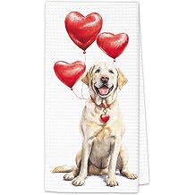 Yellow Labrador Retriever Gifts Dog Kitchen Towels, Valentines Gifts for Labrador Retriever Dog Lovers Hand Towels, Balloon Lab Dish Towel Tea Towel for Kitchen, Dogs Bathroom Decor, 16x24In