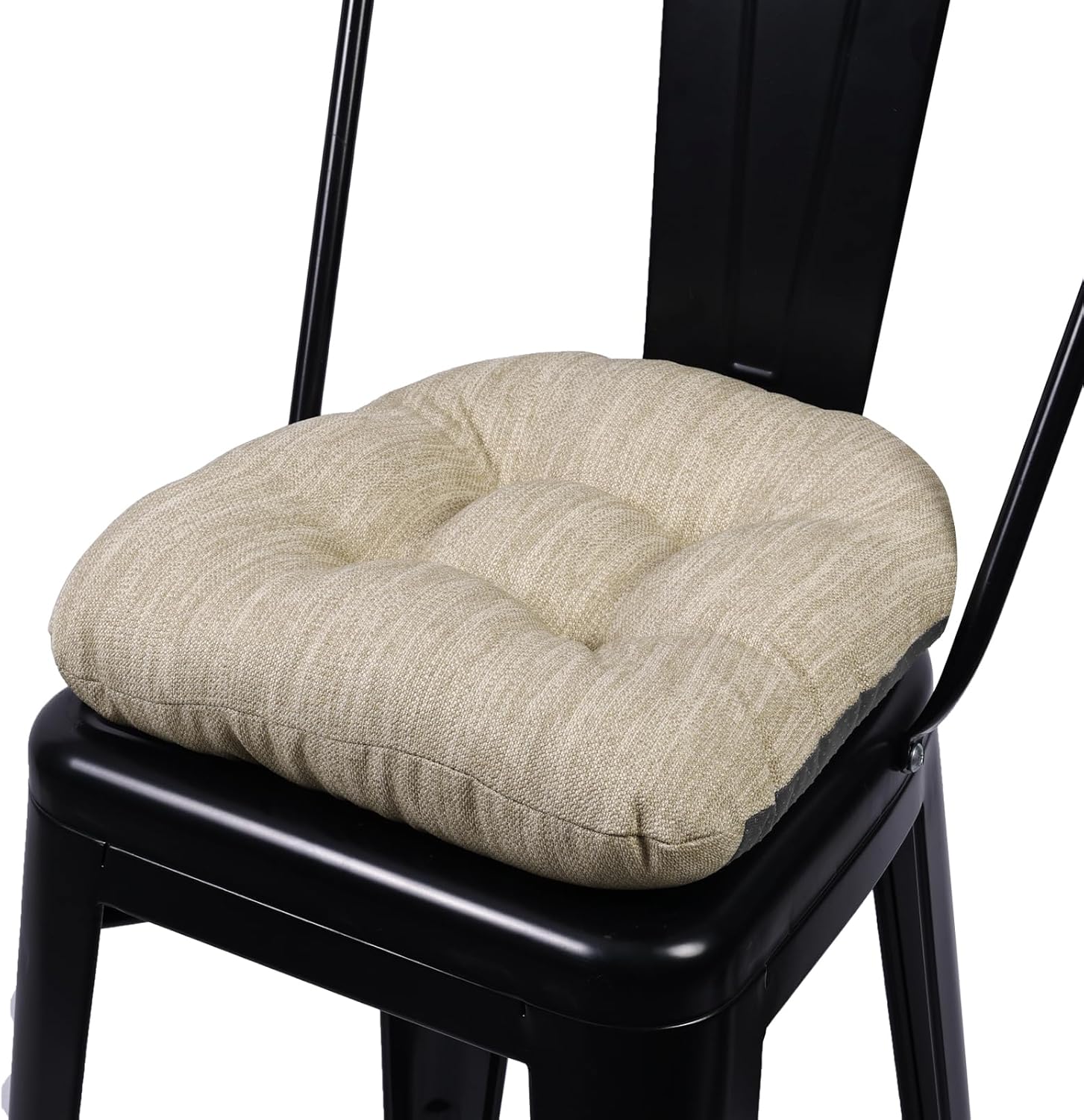 baibu 14×14 Metal Dining Chair Pads with Ties, Super Soft Kitchen Chair Cushions Bar Stool Cushions with Non-Slip Bottom - One Cushion only (Beige, 14×14×2.5in) Beige 1 Count (Pack of 1)