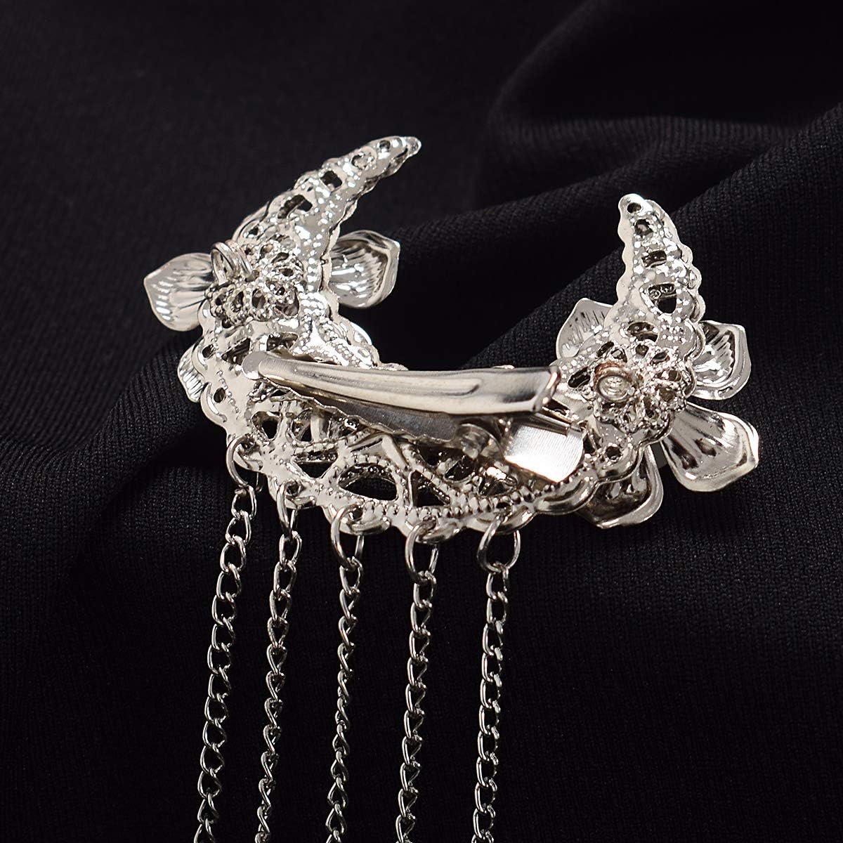 Girls Women Gothic Flower Tassel Hair Clip Lolita Headwear (style two) (Sliver) - Image 4
