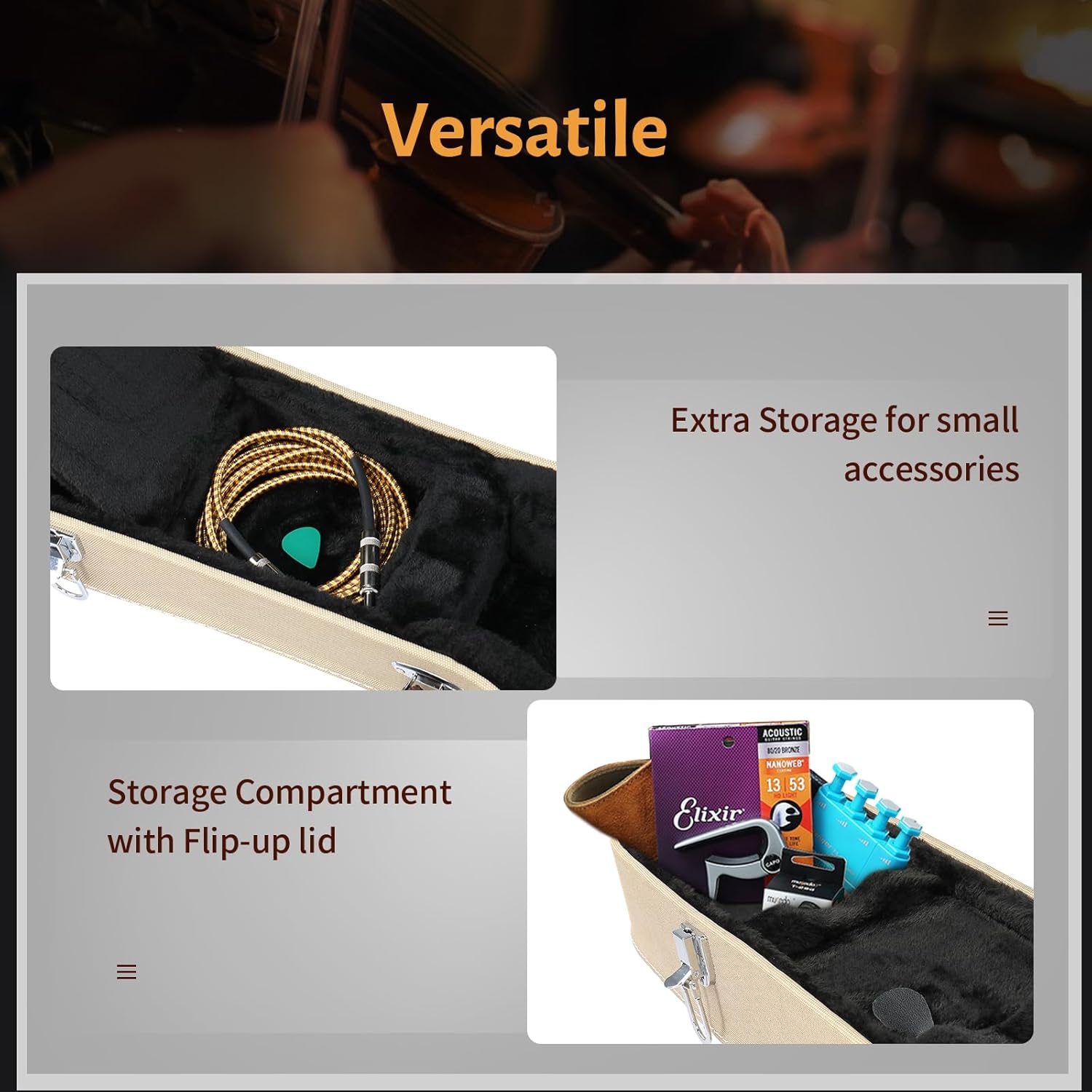 Ktaxon 41 Inch Acoustic Guitar Hard Case, Wood Classical Guitar Case Hard-Shell Gig Bag with Lock Latch Padding, Soft Lining & Accessory Compartment (Beige)