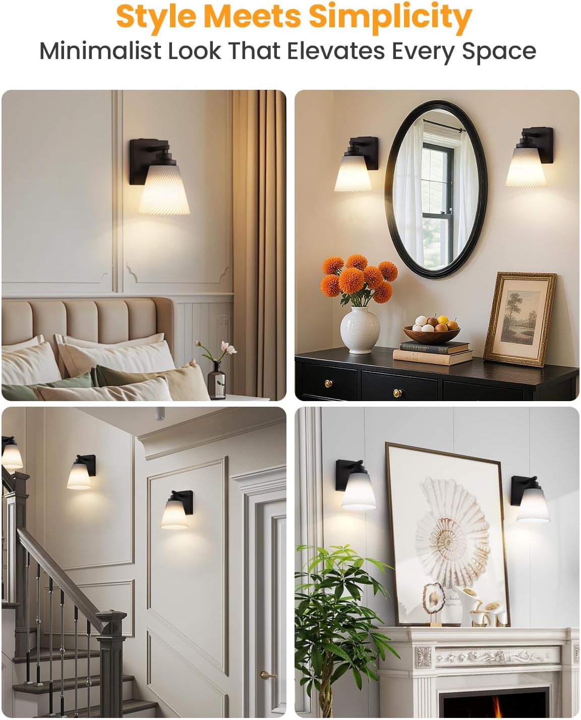 CARRYGLOW Battery Operated Wall Sconce Set of 2, Peel and Stick No-Drill Wireless Wall Sconces, Brightest Rechargeable Wall Lights Battery Powered 360°Lighting, USB-C Fast Charging (Modern, Count, 2)