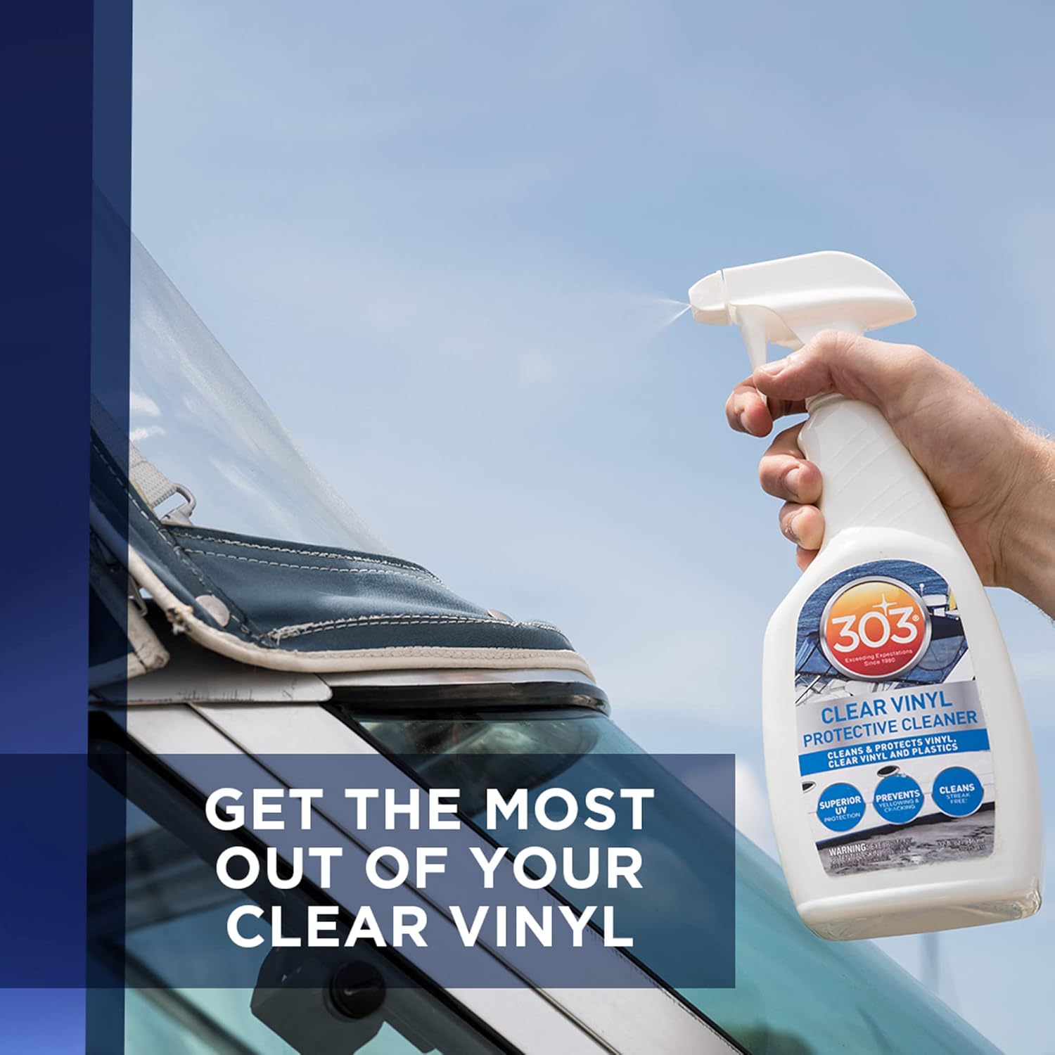 303 Marine Clear Vinyl Protective Cleaner - Cleans and Protects Vinyl, Clear Vinyl, and Plastics, Provides Superior UV Protection, Prevents Yellowing and Cracking, 32oz (30215) : Sports & Outdoors