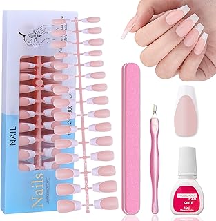 Lang Coffin Nageltips 240 Stück - Rosa Matt French Künstliche Fake Nägel mit Box - Ballerina Press On Nails Lang - Künstliche Nägel Nail Art DIY - Full Cover Soft Gel Nail Tips in 15 Größen (Pink)