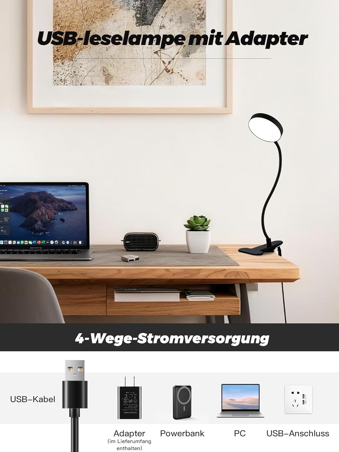 Desk Lamp,10 Colors RGB&Warm White Desk Light,10 Brightness Dimmable Clip on Lamp,500LM Bright Reading Light,USB Adapter Table Lamp for Office,Computer,Work,Study,Craft,Bedside Table,Bedroom