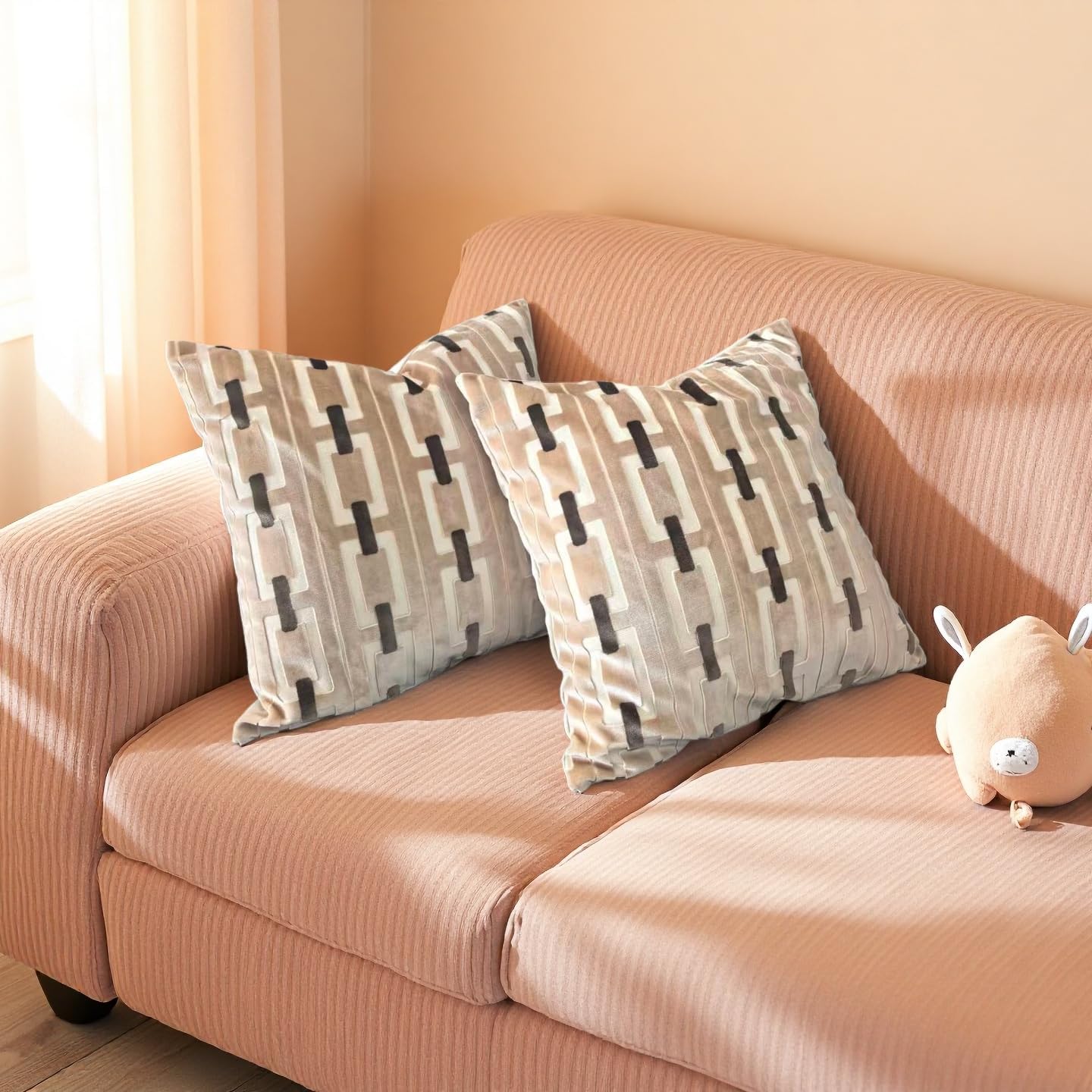 Living Room Decor Couch Throw Pillow Covers with Square 18 * 18 Set of 2 for Cozy Home Bed and Textured Velvet (Light Coffee)