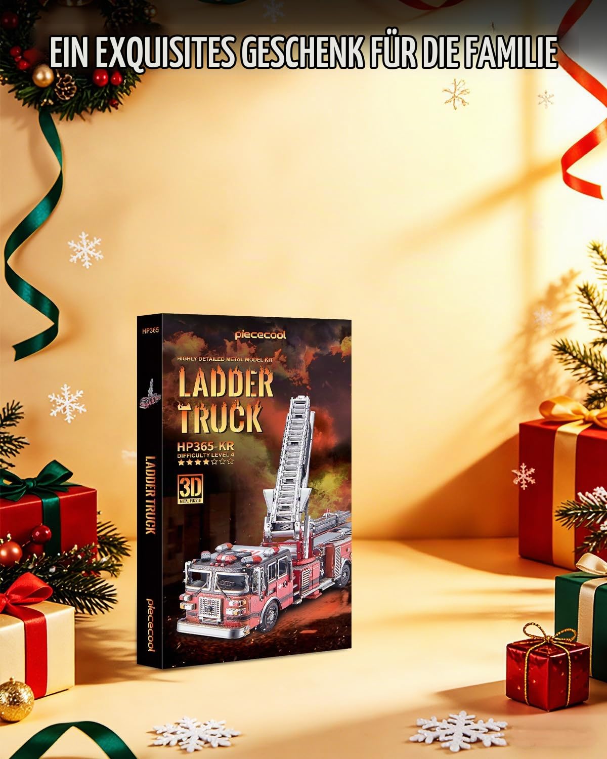 Piececool 3D Puzzle Metall Feuerwehr-Drehleiter Truck, Klassische Transport Feuerwehrauto Handwerk Modellbausatz,DIY Set Erwachsene,354 Teile