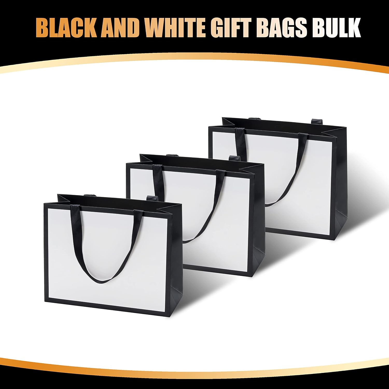YACEYACE Black and White Gift Bags, 20Pcs 10.5"x4.25"x8" White and Black Gift Bags with Ribbon Handles Bulk, Gift Bag for Wedding, Birthday, Botique
