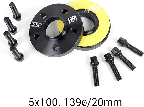 OMP Speed Juego de 2 Separadores Doble Centrado Grosor: 20mm PCD: 5x100 CB: 57.1 OD: 139 Tornillo x20 M14x1.5 Conico + 14x1.5 Esferico Negro Aluminio - OMPS08412001 - 5