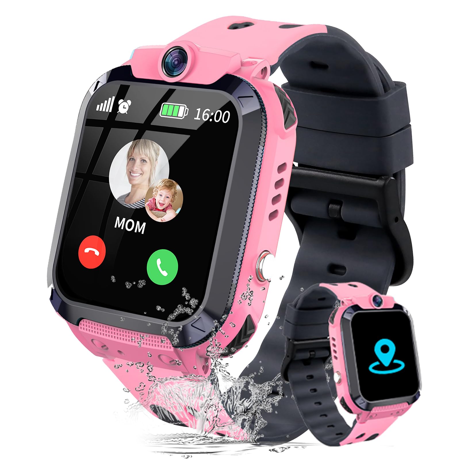 Reloj Inteligente Niño con GPS y Llamadas SOS Teléfono Despertador Juego Modelo de Clase Resistente Al Agua Smartwatch para Niños Reloj Inteligente Niña Digital Regalo-
