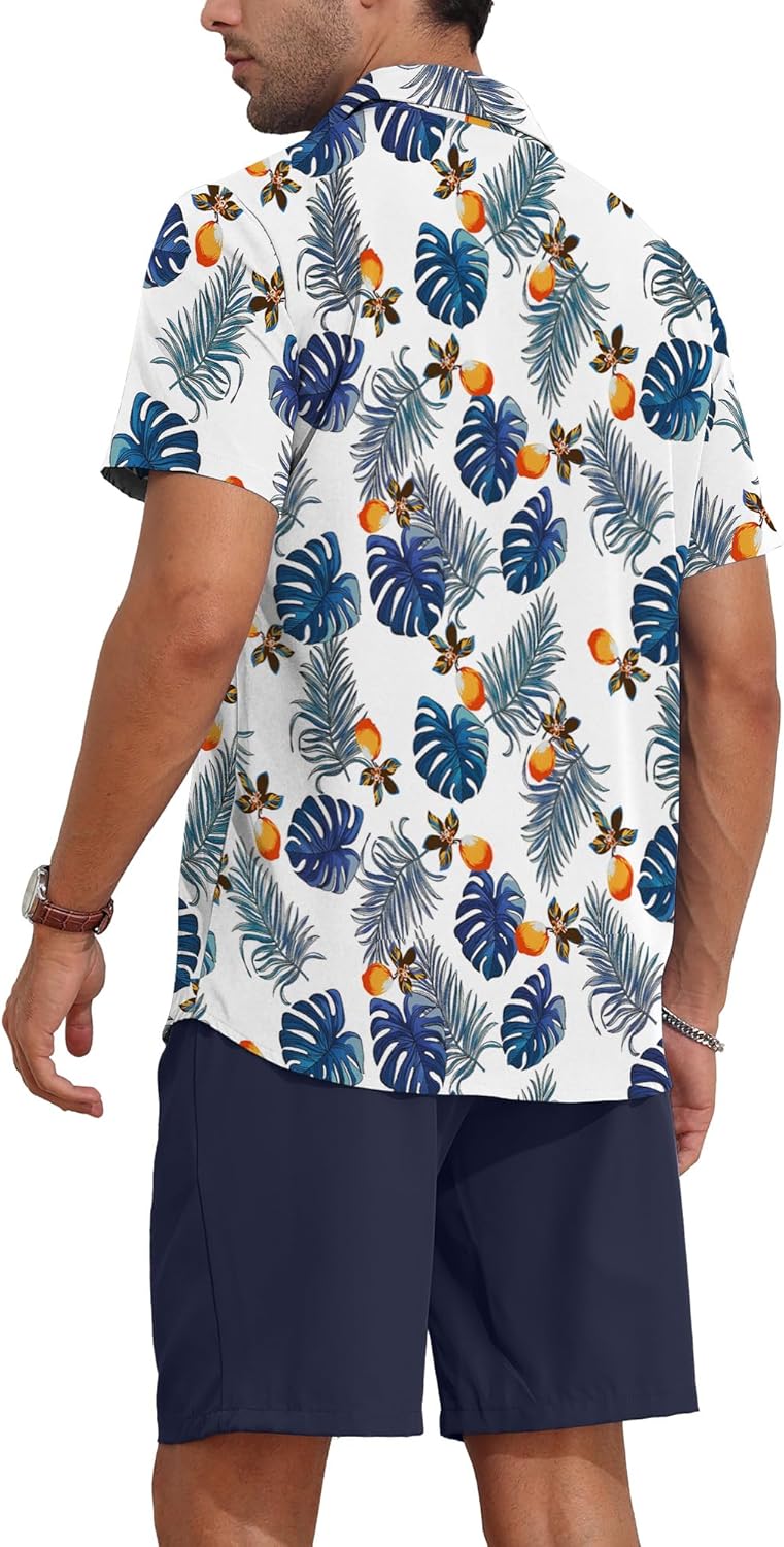 YTD Men's 2 Piece Outfits Tropical Print Short Sleeve Button Down Hawaiian Shirt and Beach Shorts Set - Image 5