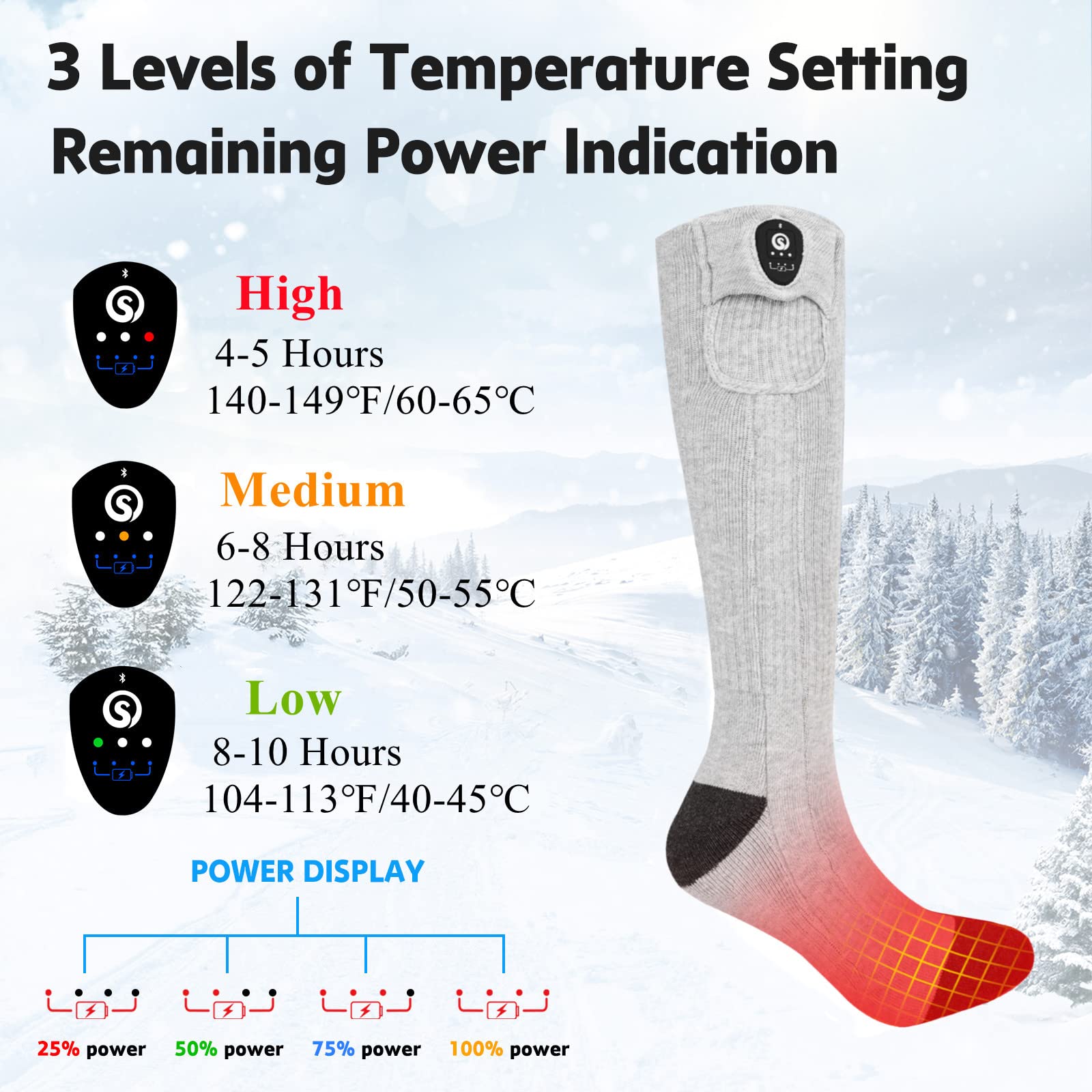 Chaussettes Chauffantes pour Hommes et Femmes,Chaussettes Chauffantes électriques Rechargeables,Chauffe-Pieds d'hiver,Adaptées au Ski,au vélo,à la pêche,à la Chasse,etc.
