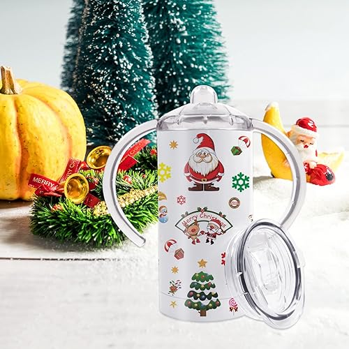 Miniatura 6 de Paquete de 6 vasos de 12 onzas de sublimación de color blanco recto, taza de viaje aislada de acero inoxidable con asas para niños y niños con tapas