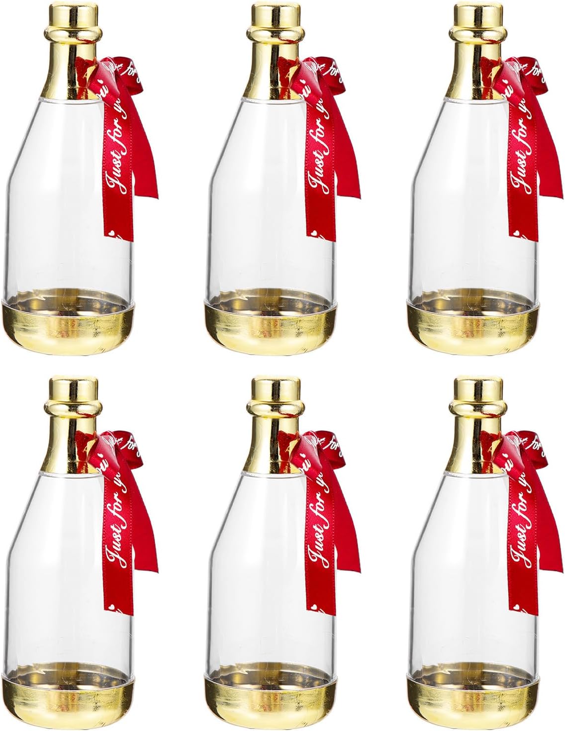6 Pcs Bottle Shaped Candy Boxes Gold Bottle Candy Containers with Wine Red Ribbon Party Favor for Wedding Birthday