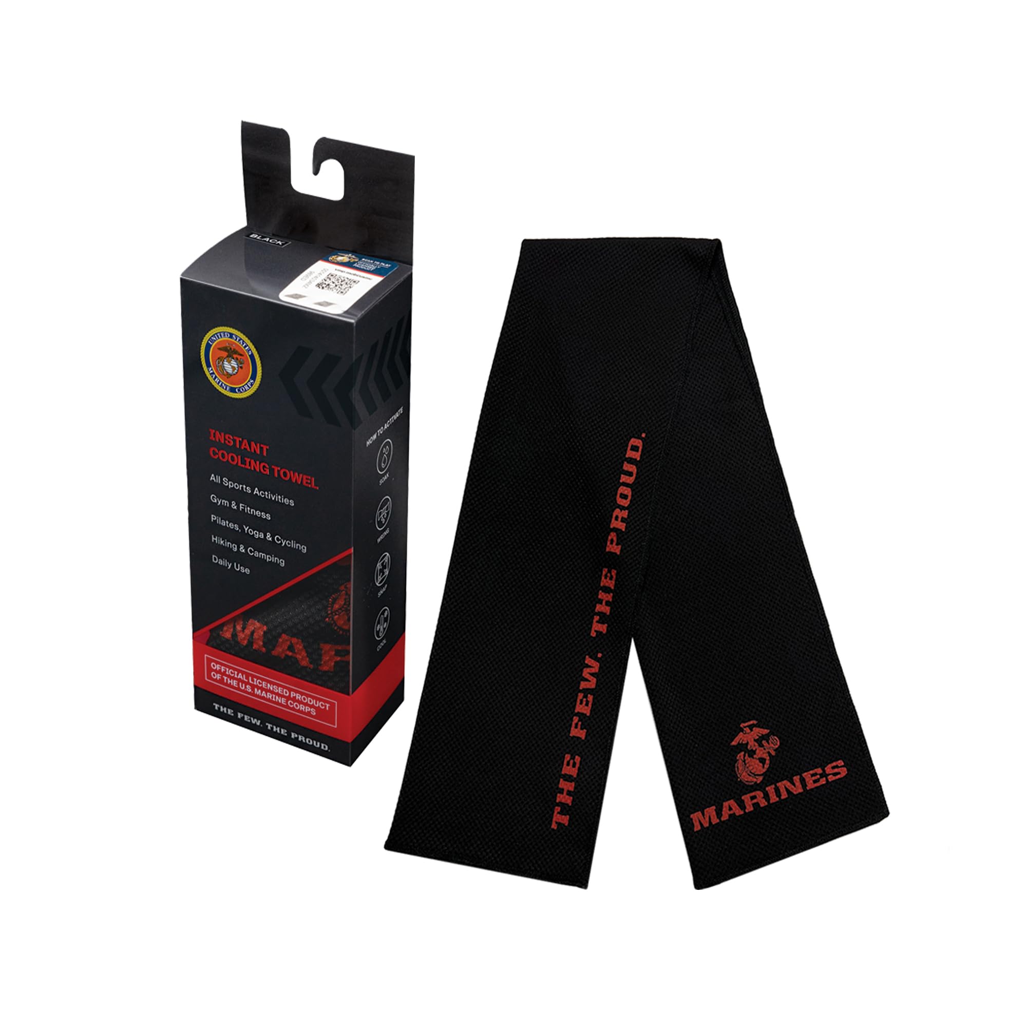 JM Warriors Cooling Towel for Sports, Fitness, Yoga, Workout, Golf, Hiking, Running, Training, Military, Pickleball, Marines (Black)