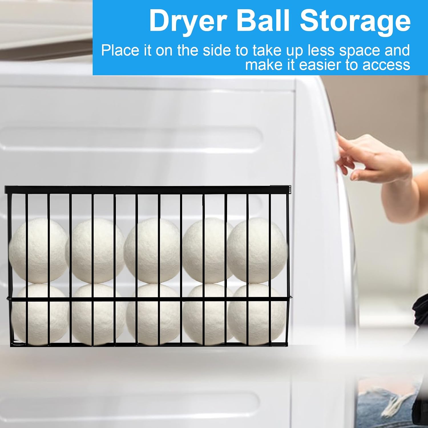10 XL Large Magnetic Dryer Ball Holder for Laundry Room Dryer Ball Organization, Magnetic Lint Bin for Laundry Room Wool Dryer Ball Organizer, Iron Dryer Ball Container for Laundry Room Storage（Black）
