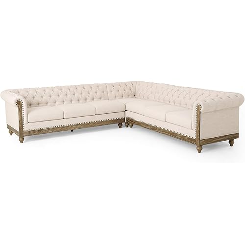 Christopher Knight Home Castalia Sectional, Beige + Dark Brown