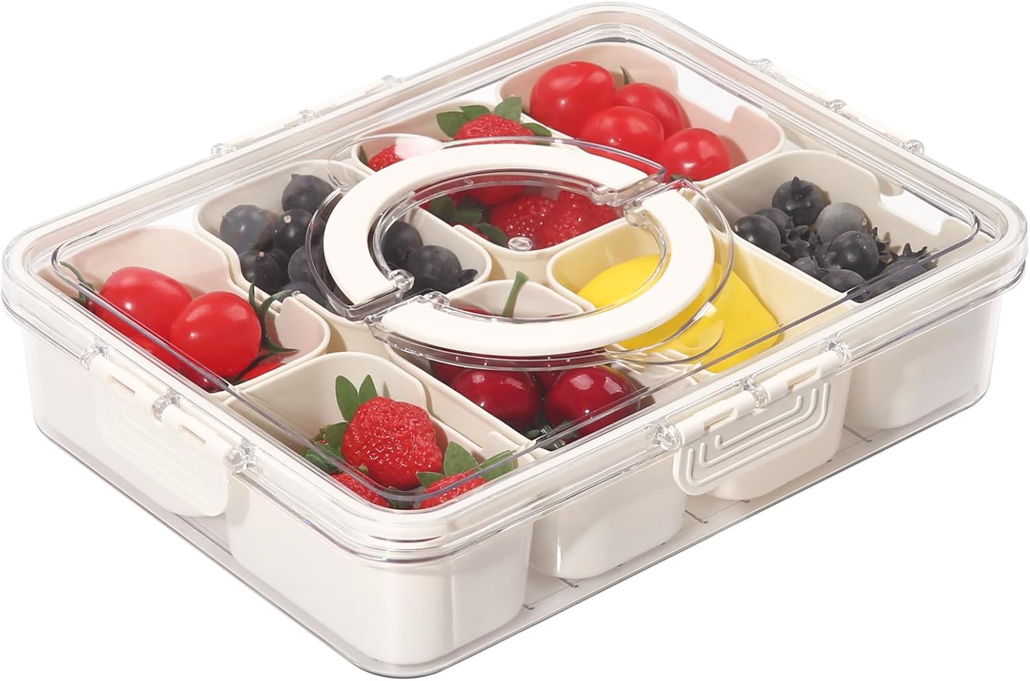 Divided Serving Tray with Lids,Handle&8Removable Boxs,Snack Box Container,Fruit,Candy Platter Container for Picnic, Kitchen Organizers and Storage(8 Short Compartments) short 8 Compartments