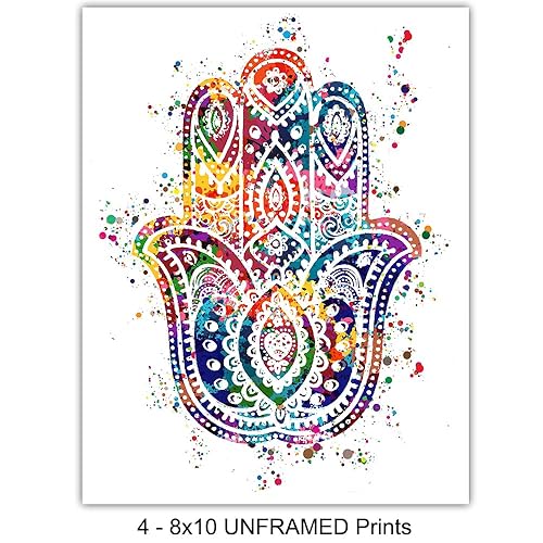 Miniatura 4 de Meditation Zen Wall Art Prints - Unframed Set Of 4 - Buddha, Yin Yang, Om And Hamsa Fatima Hand - Chic Home Decor - Great Gift For Yoga Fans  Ready