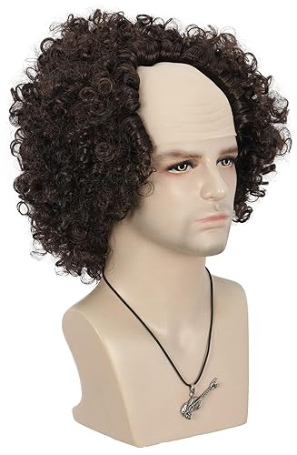 Miniatura 3 de Peluca afro de onda corta para hombre y mujer, color marrón oscuro, peluca de cabeza calva esponjosa, peluca de disfraz de anime para Halloween de