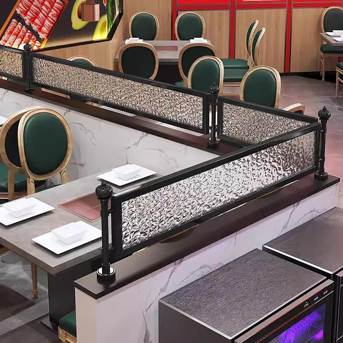 Mampara divisoria de Cristal para mostrador con Marco metálico de Cristal Templado translúcido Ondulado, Separador de Espacios Decorativo para restaurantes y comedores de hoteles. (L80cm/31.5in)